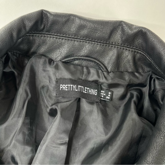 Prettylittlething Black Faux Leather Oversized Longline Belted Biker Jacket - Picture 5 of 15